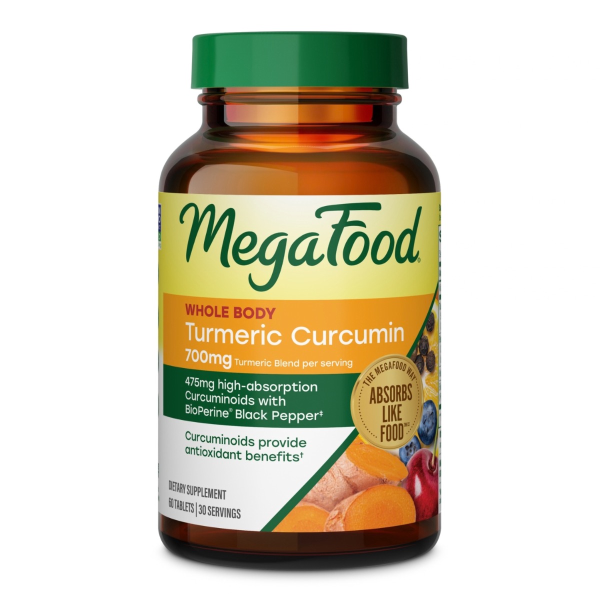 MegaFood Turmeric Curcumin Extra Strength – Curcumina de curcuma 60 tabletes