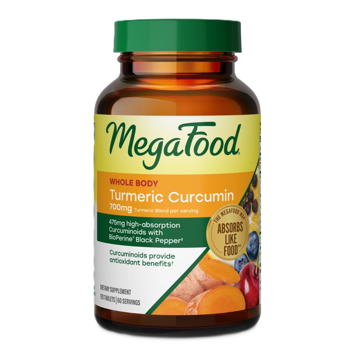 MegaFood Turmeric Curcumin Extra Strength – Curcumina de curcuma 120 tabletes