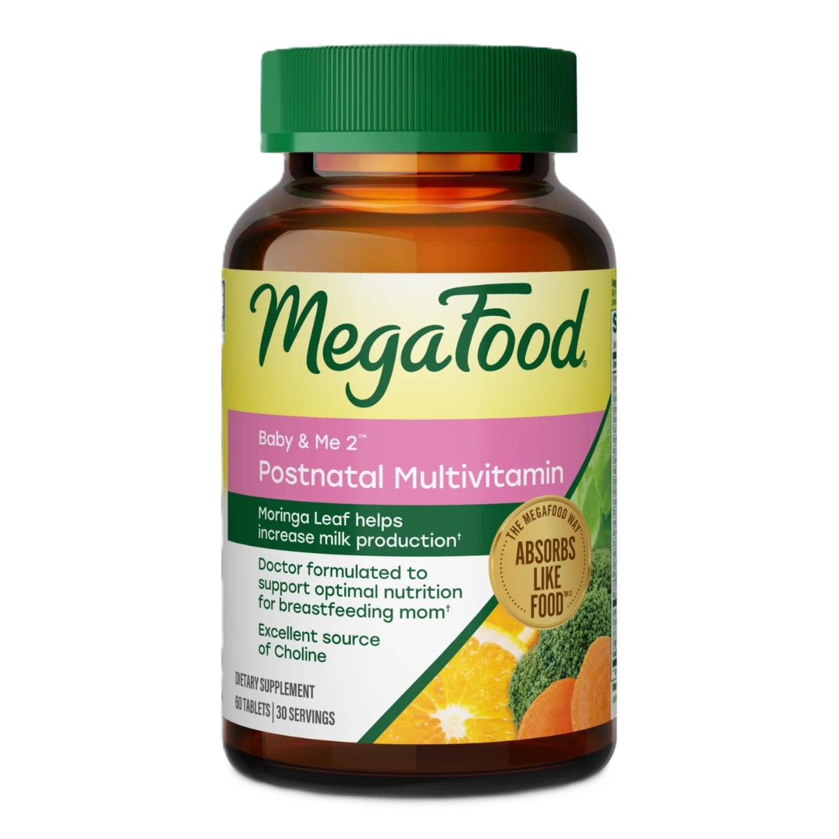 MegaFood Baby & Me 2 Pós-Natal Multivitamínico e mineral 60 tabletes